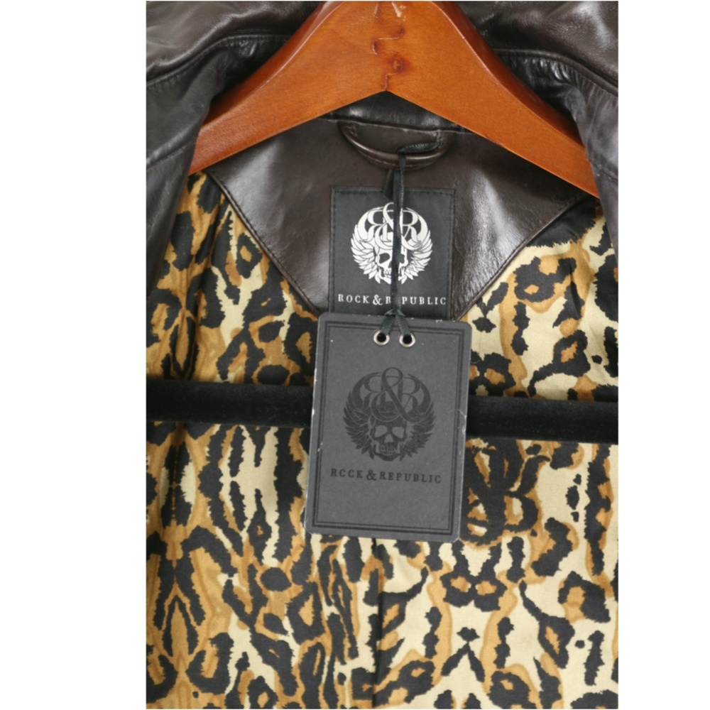 ROCK & REPUBLIC VICTORIA BECKHAM RARE Brown Leather Biker Moto Jacket - Picture 13 of 15